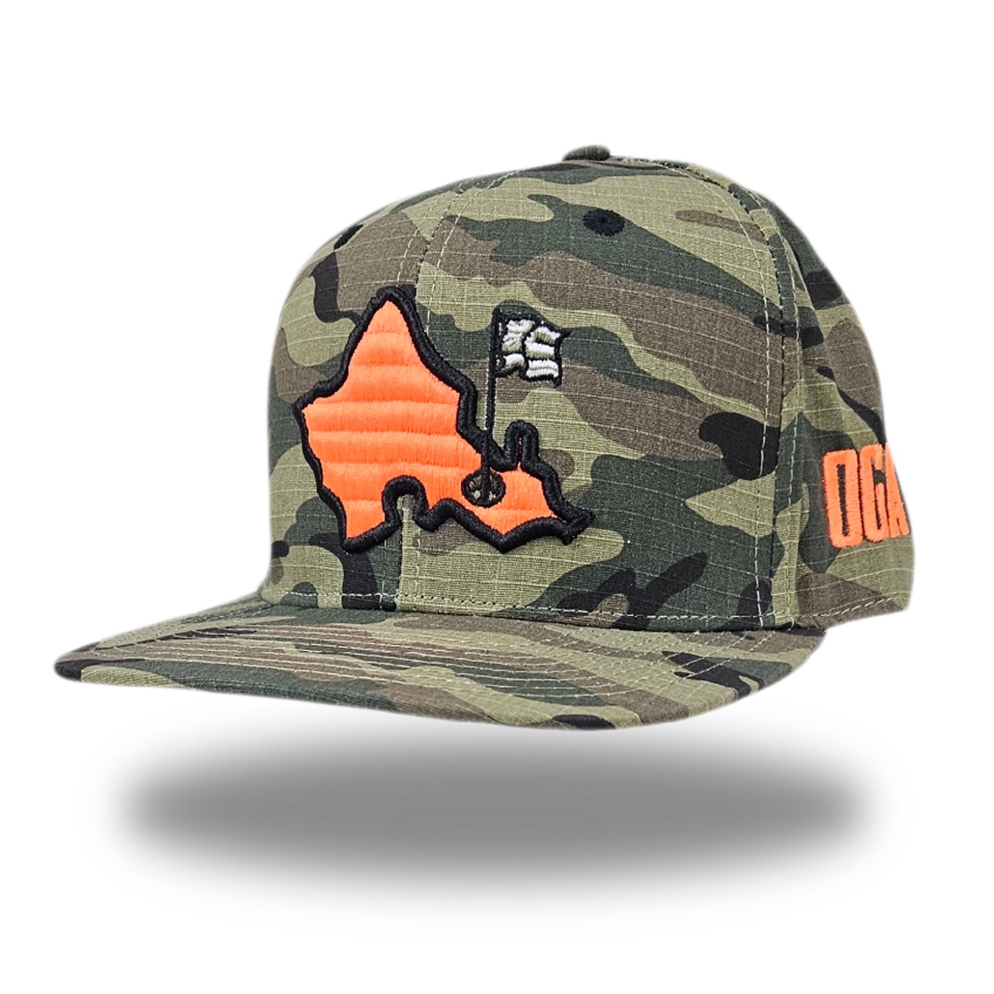 "Neon Camo" - 6 Panel Flatbill Snapback - Camo / Hazard Orange
