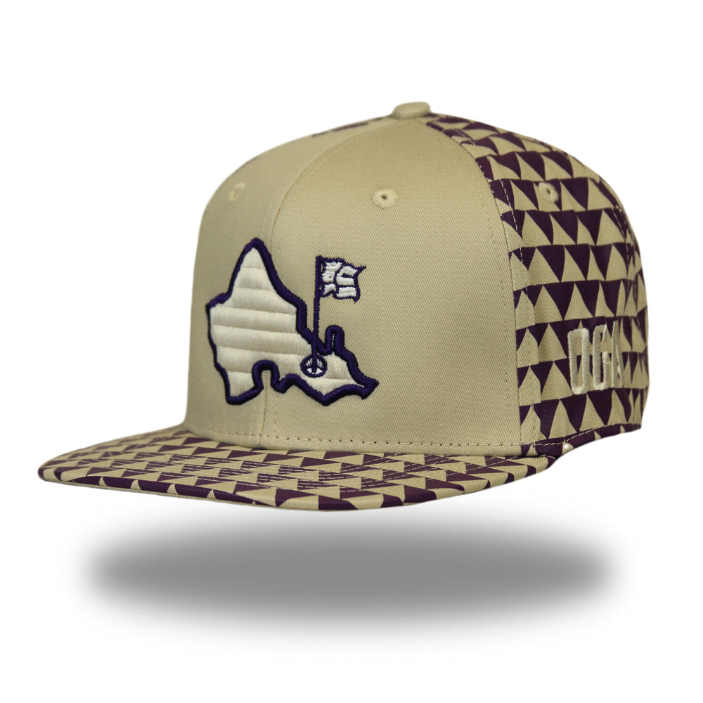 "Niho Mano" - 6 Panel Flatbill Snapback - Sand / Wine