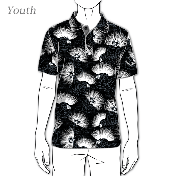 "Obsidian Lehua" - OGA Youth Polo - Obsidian Black