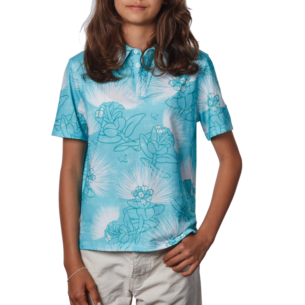 "Ohia Lehua" Opihi Blue - OGA Youth Polo - Opihi Blue / White