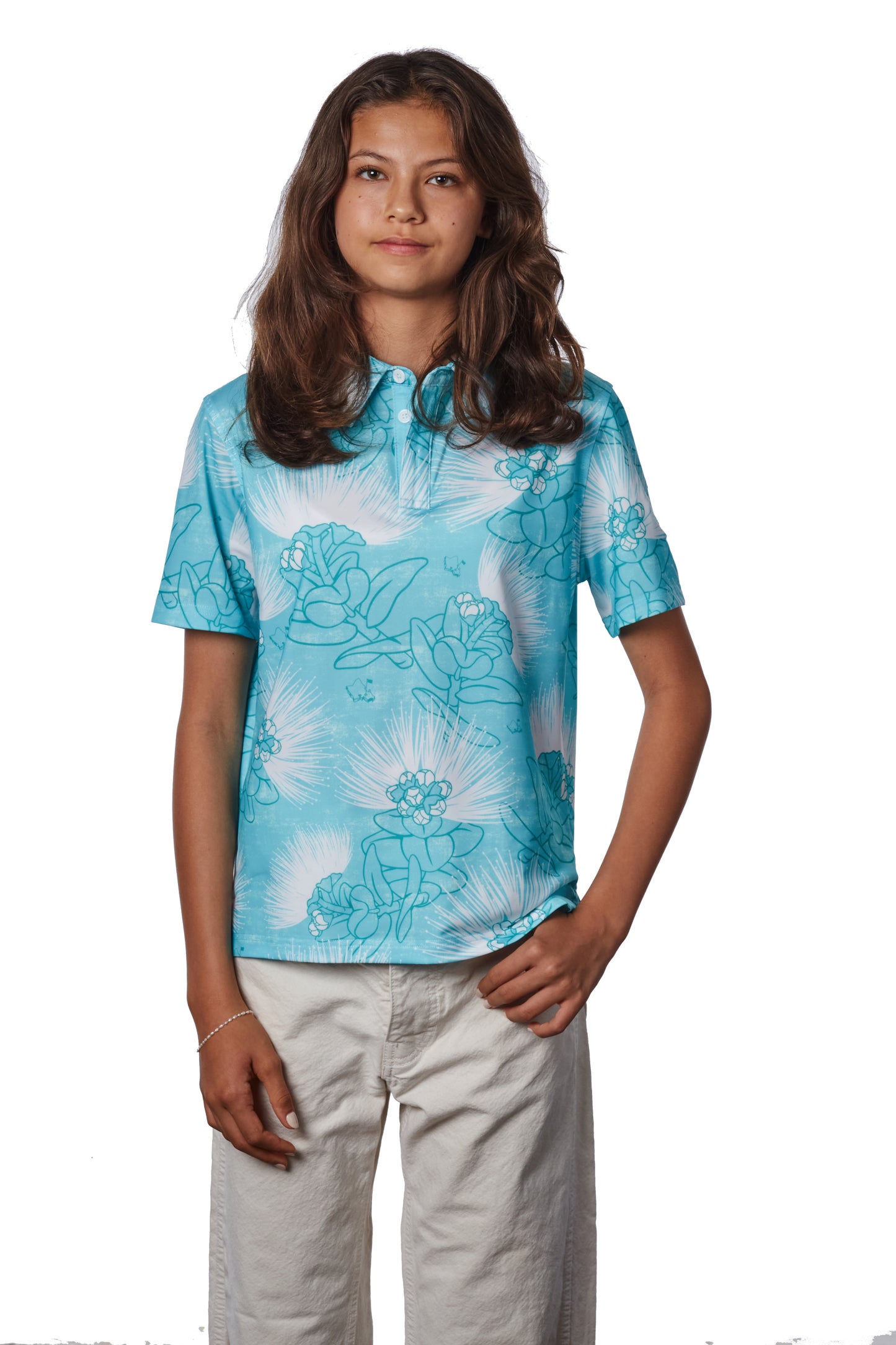"Ohia Lehua" Opihi Blue - OGA Youth Polo - Opihi Blue / White