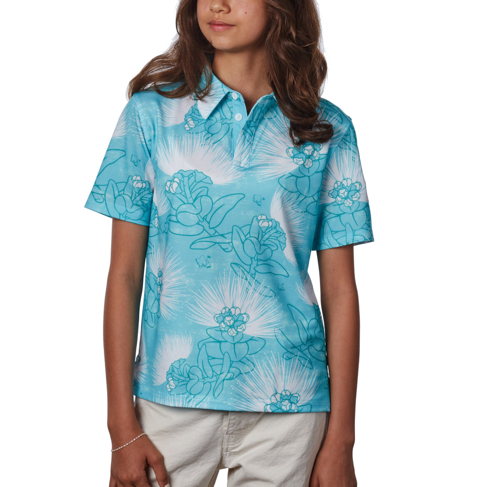 "Ohia Lehua" Opihi Blue - OGA Youth Polo - Opihi Blue / White