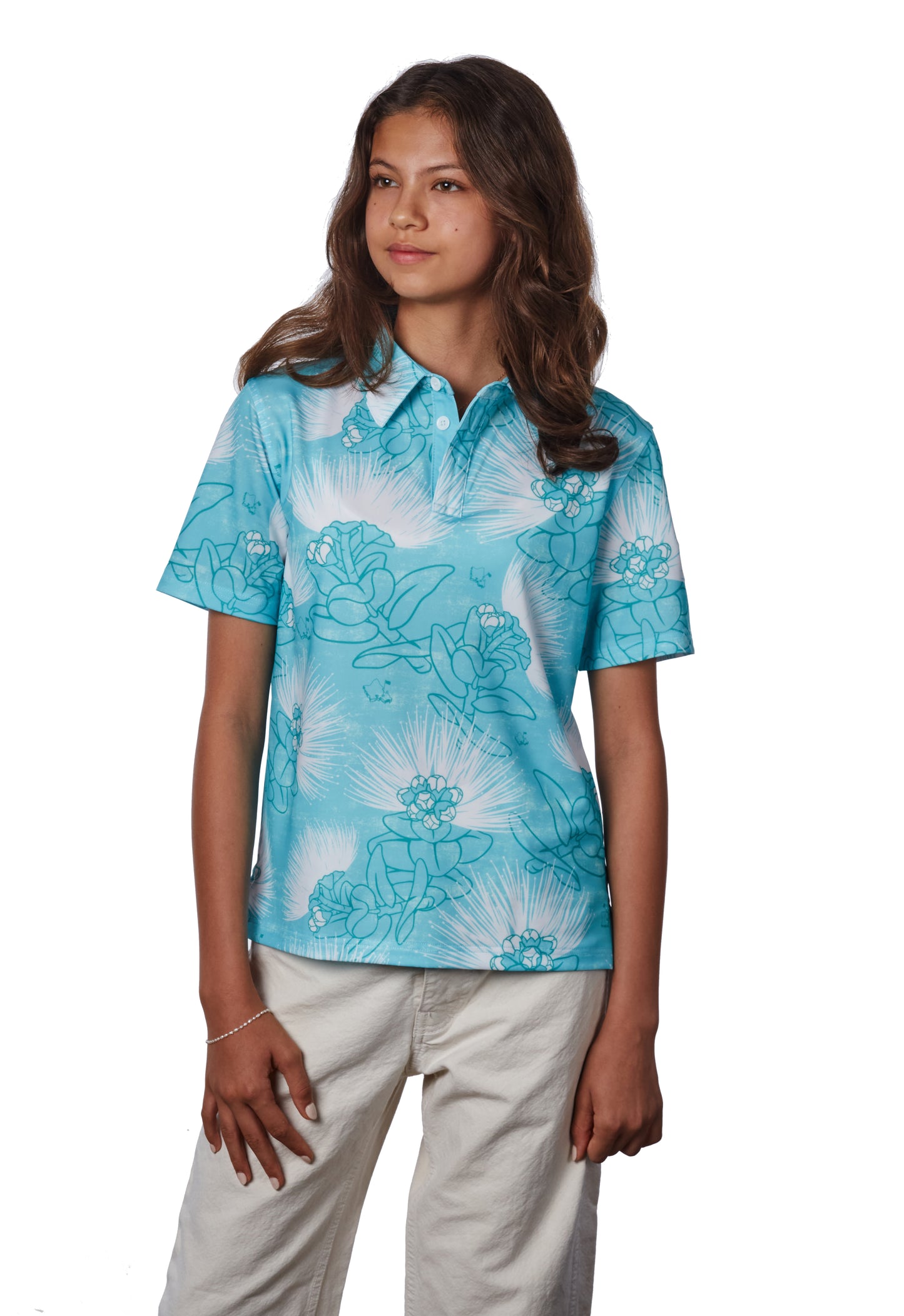 "Ohia Lehua" Opihi Blue - OGA Youth Polo - Opihi Blue / White