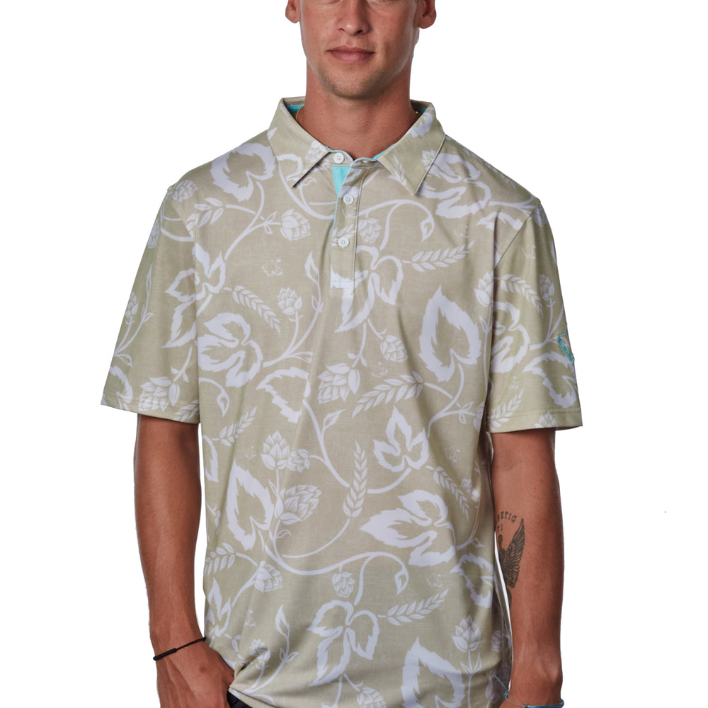 "Local Hops" Bunker Sand  - OGA Men's Polo - Sand / White