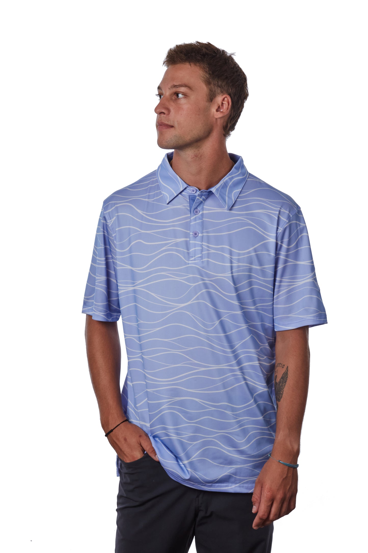 "WAVY" Lite Ube Dunes - OGA Men's Polo - Lite Ube / White