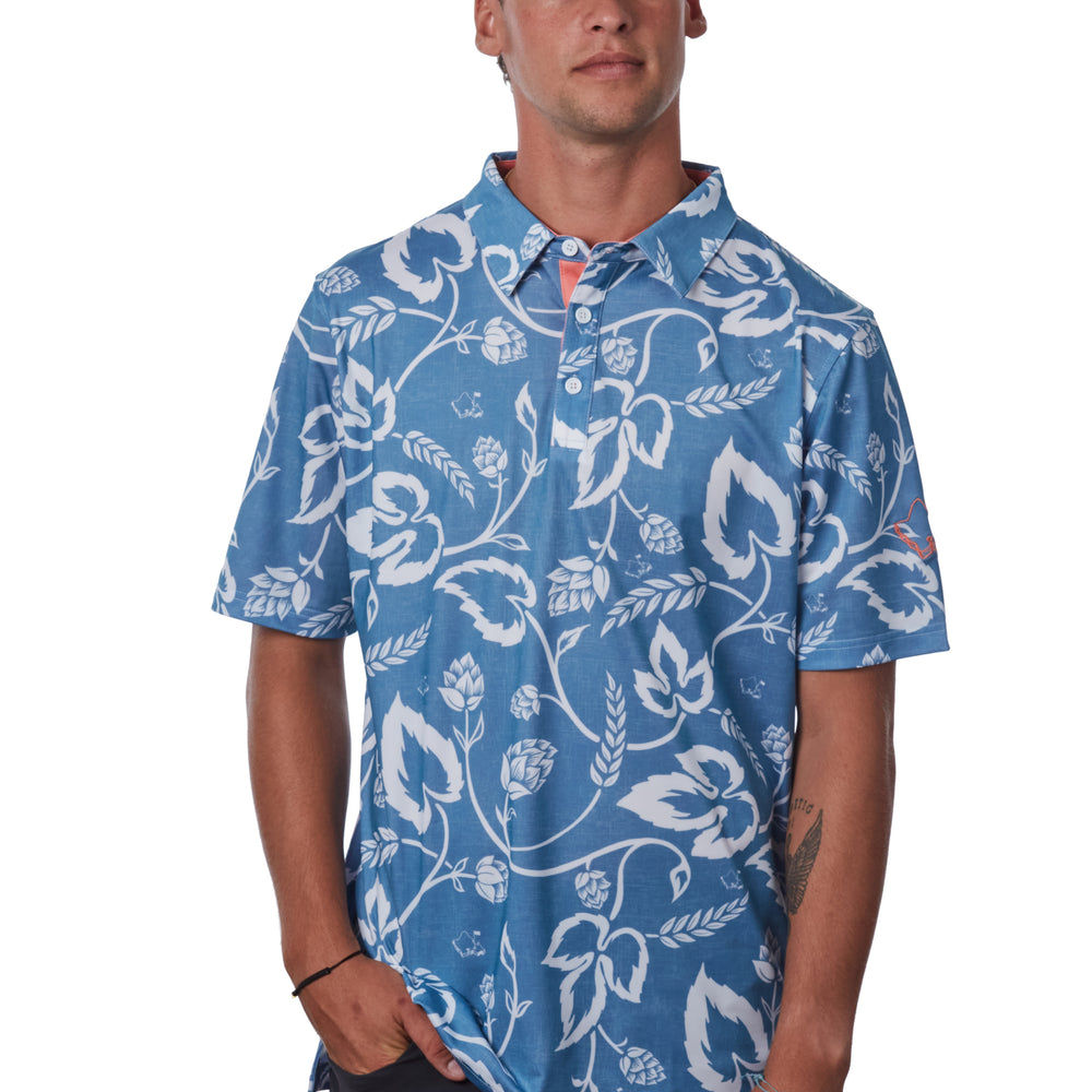 "Local Hops" Cool Slate  - OGA Men's Polo - Slate Blue / White