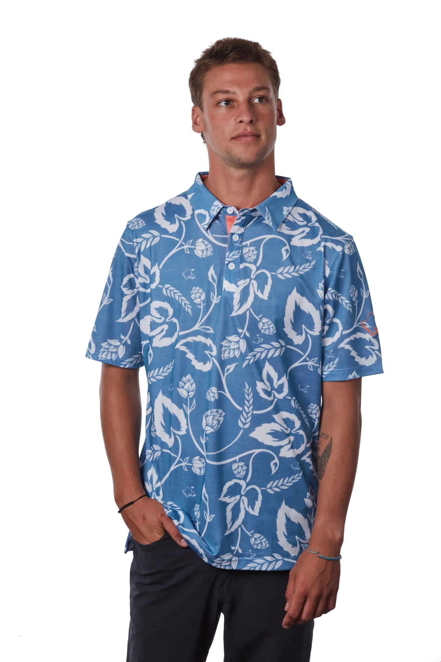 "Local Hops" Cool Slate  - OGA Men's Polo - Slate Blue / White