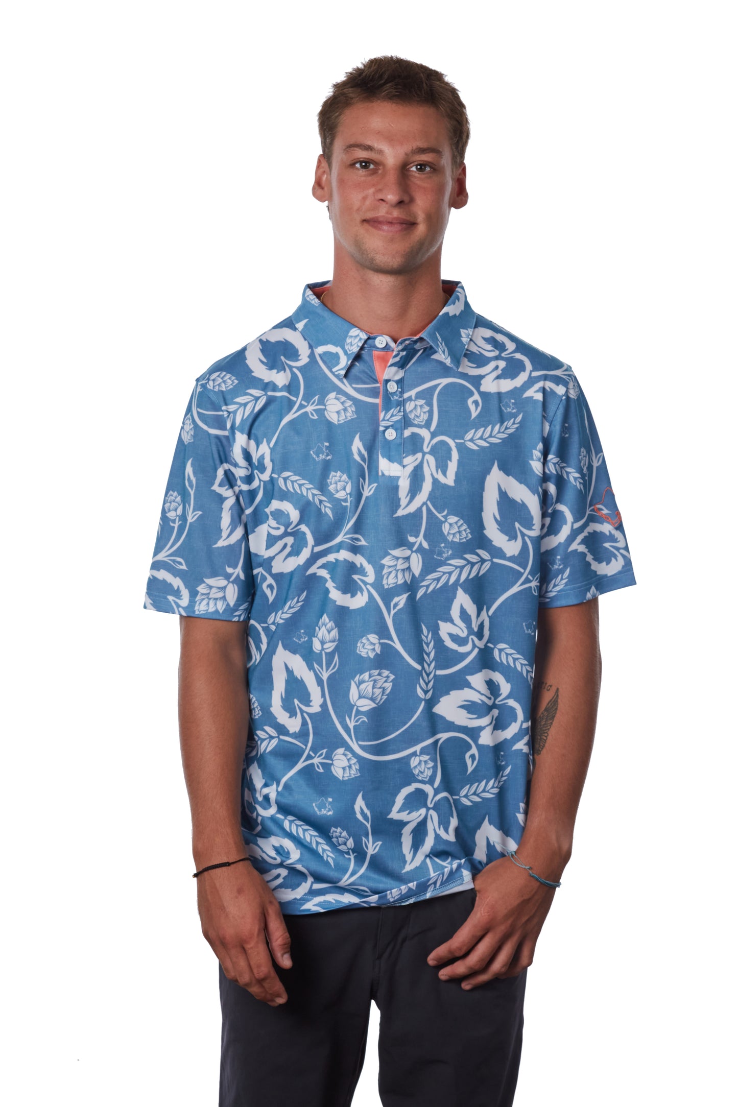 "Local Hops" Cool Slate  - OGA Men's Polo - Slate Blue / White