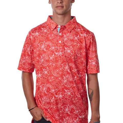 "Small Kine Sketchy" Prestige Red  - OGA Men's Polo - Prestige Red / White