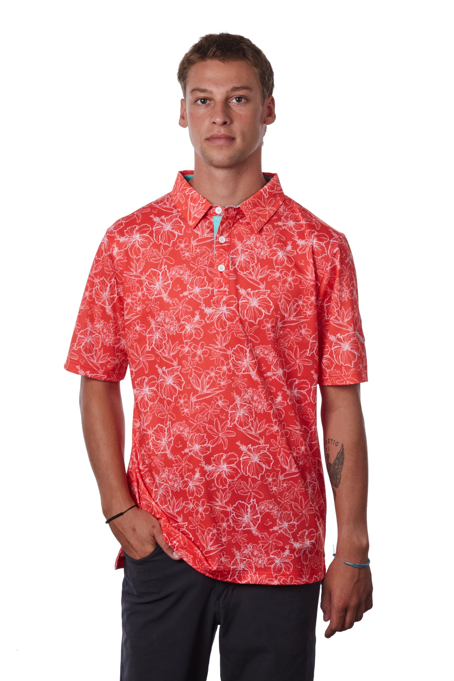 "Small Kine Sketchy" Prestige Red  - OGA Men's Polo - Prestige Red / White