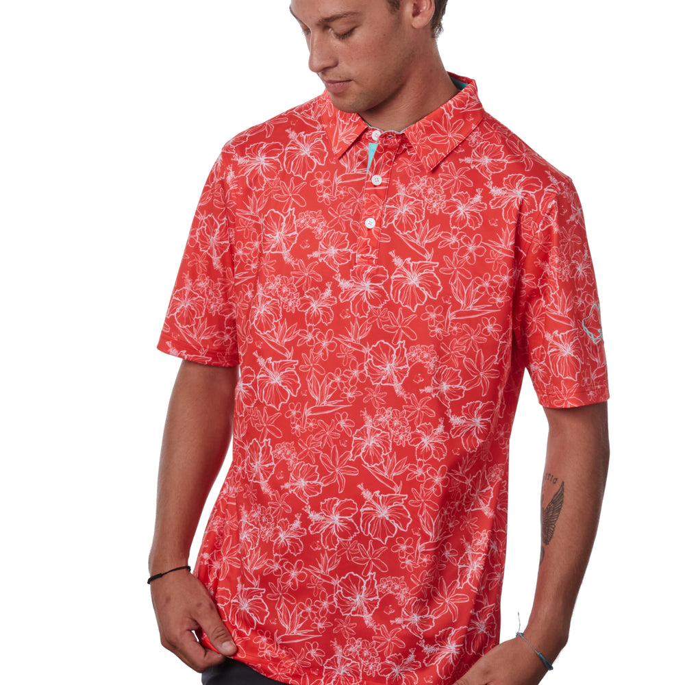 "Small Kine Sketchy" Prestige Red  - OGA Men's Polo - Prestige Red / White