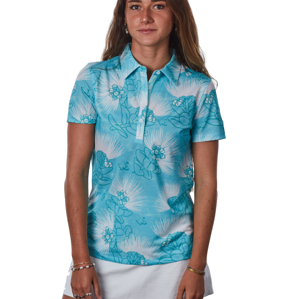 "Ohia Lehua" Opihi Blue - OGA Women's Polo - Opihi Blue / White