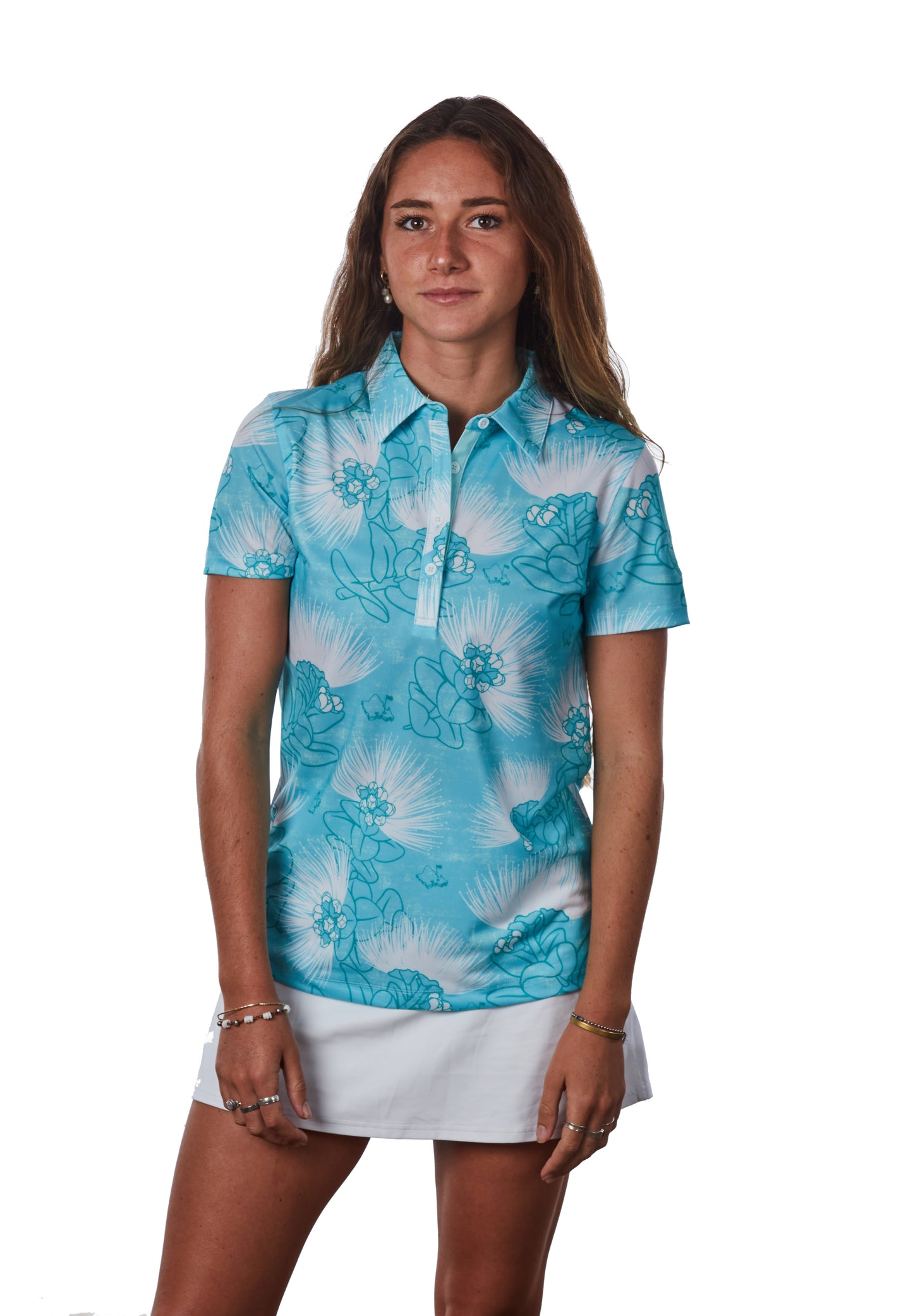 "Ohia Lehua" Opihi Blue - OGA Women's Polo - Opihi Blue / White
