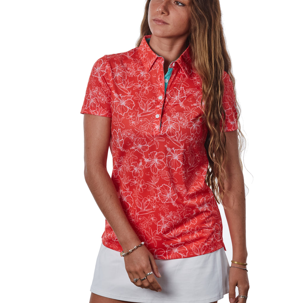 "Small Kine Sketchy" Prestige Red  - OGA Women's Polo - Prestige Red / White