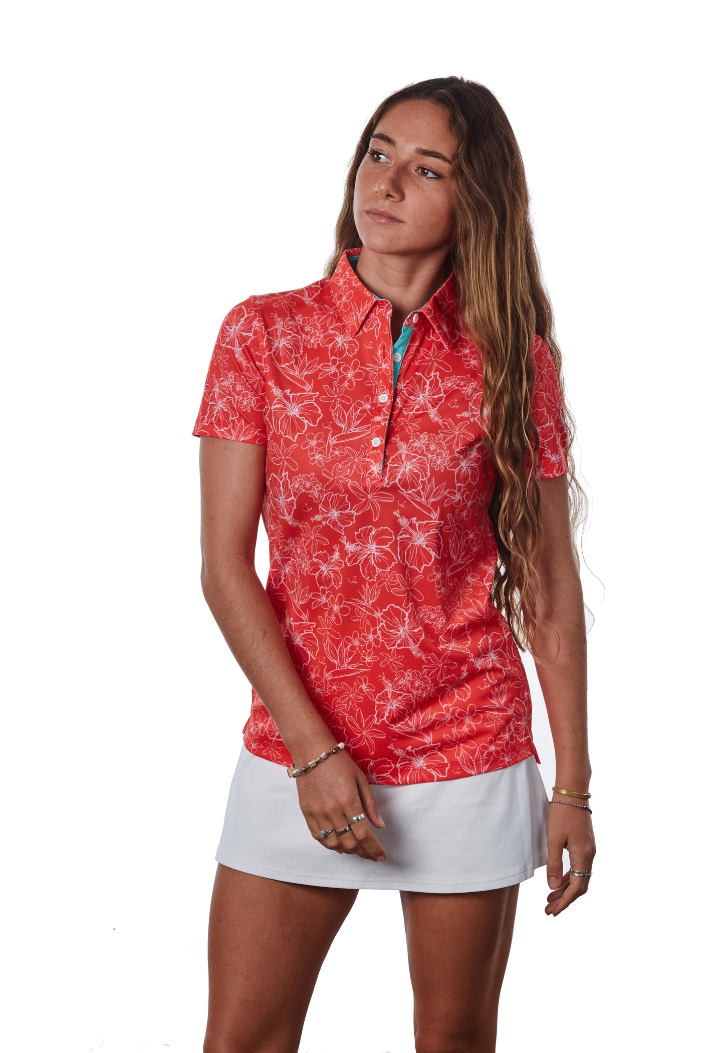 "Small Kine Sketchy" Prestige Red  - OGA Women's Polo - Prestige Red / White