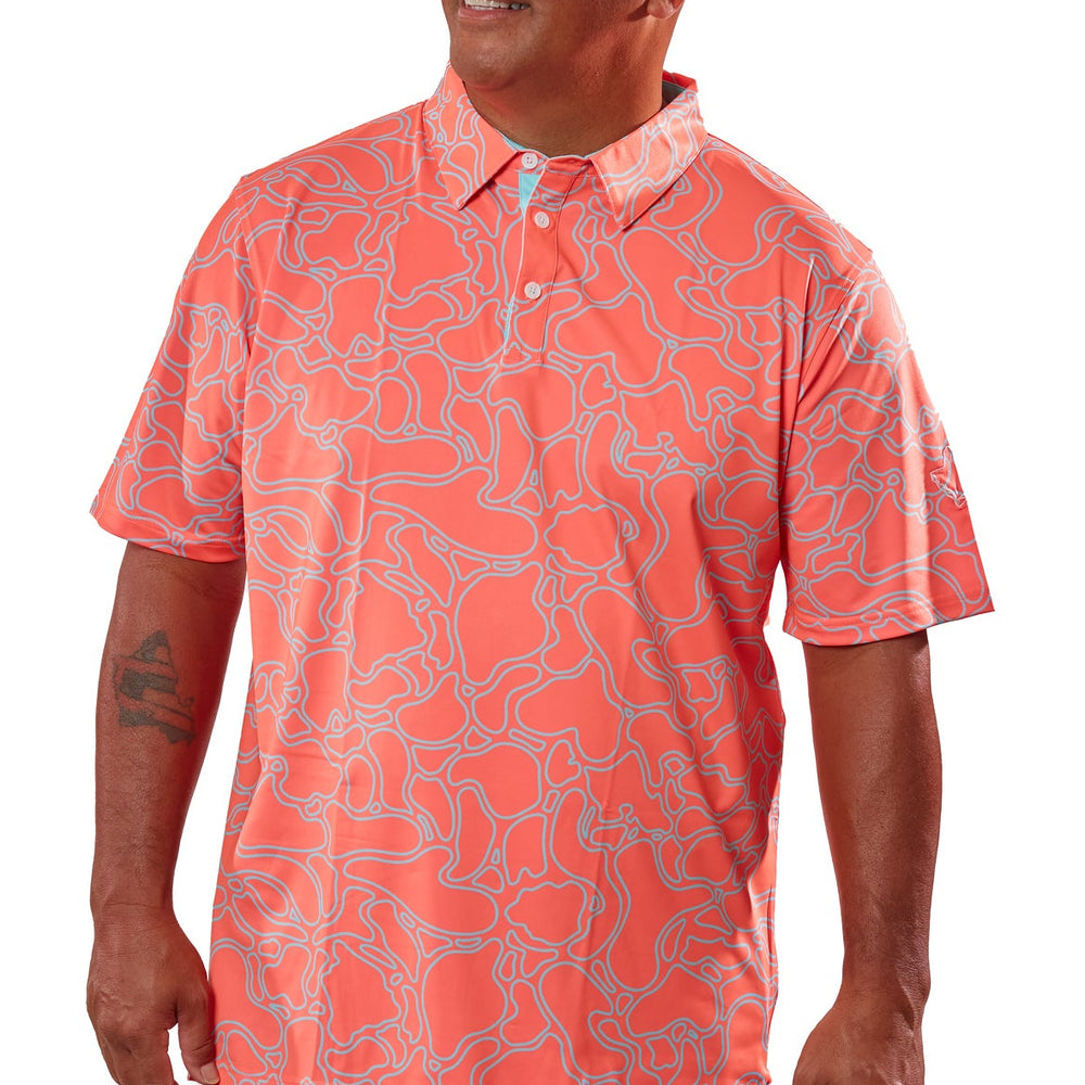 "Island Coral" Aqua Reef - OGA Men's Polo - Aqua / Coral