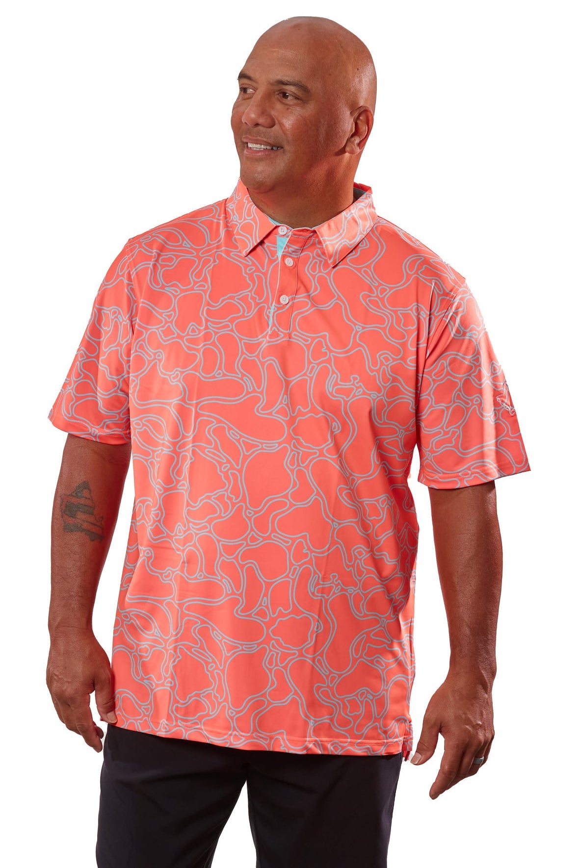 "Island Coral" Aqua Reef - OGA Men's Polo - Aqua / Coral