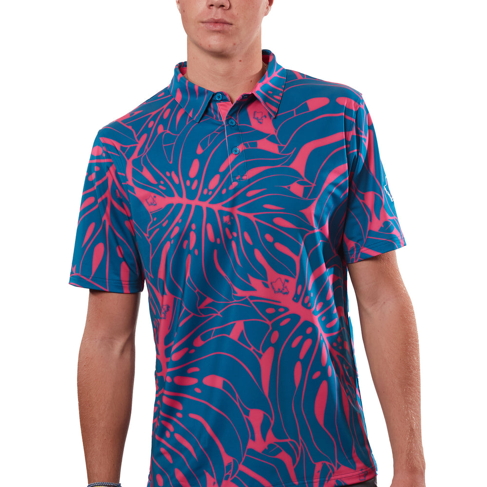 "Monstera 2-0" Contrast 2 - OGA Men's Polo - Royal / Pink