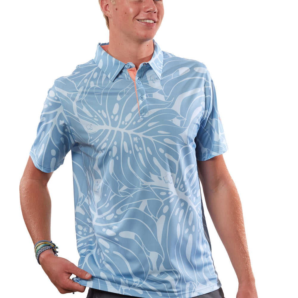 "Monstera 2-0" Tonal Slate - OGA Men's Polo - Slate Blue