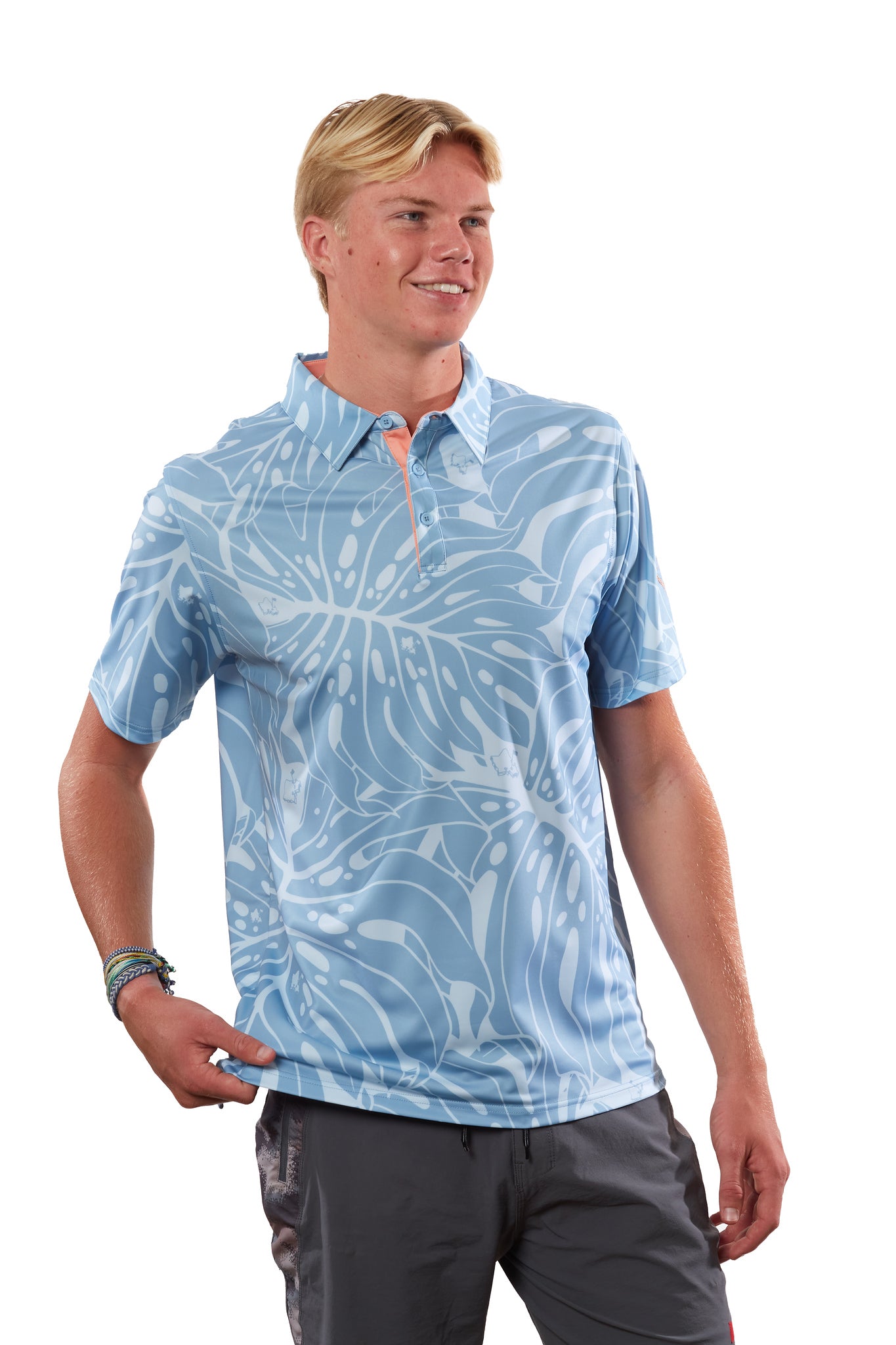 "Monstera 2-0" Tonal Slate - OGA Men's Polo - Slate Blue