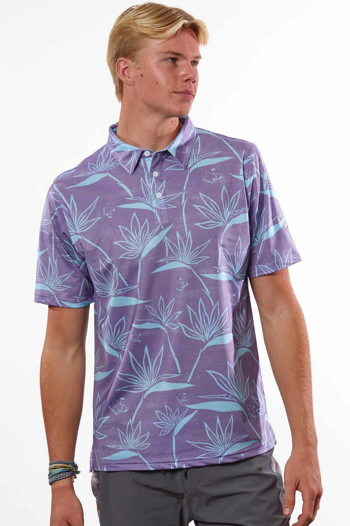 "Birdies of Paradise" Ube Sky - OGA Men's Polo - Ube / Periwinkle