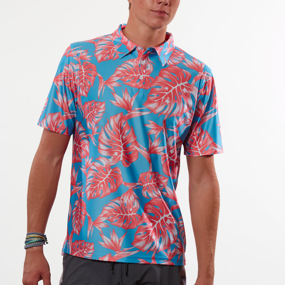 "Jungle" Tropical Sky - OGA Men's Polo - Pink / Sky Blue