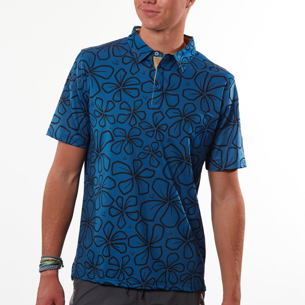 "Mini Retro" Blue Haze - OGA Men's Polo - Dusty Blue / Black