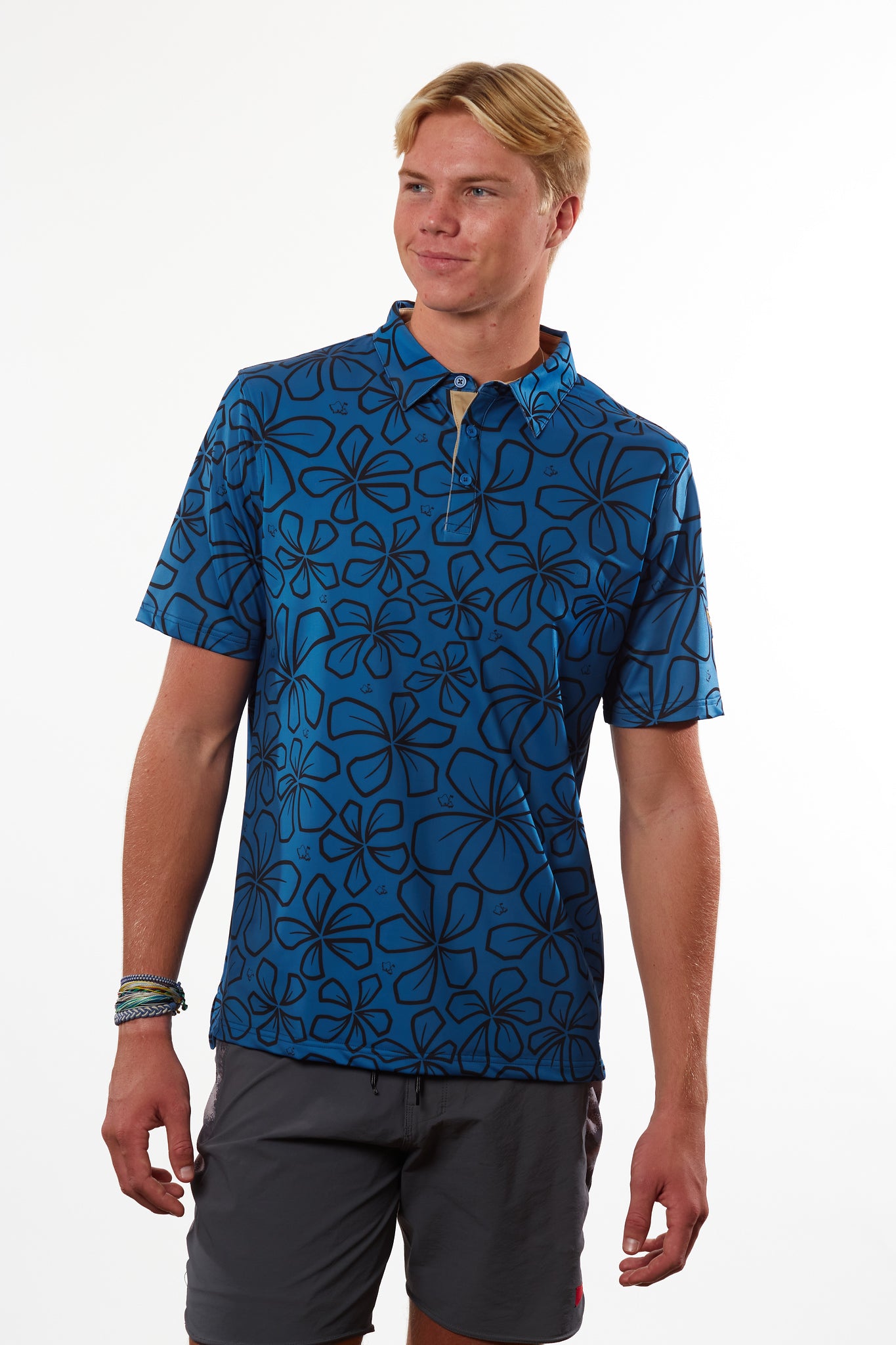 "Mini Retro" Blue Haze - OGA Men's Polo - Dusty Blue / Black