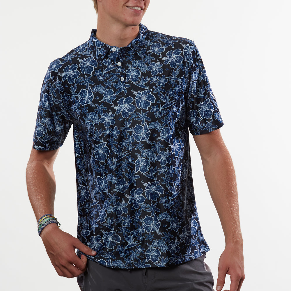 "Small Kine Sketchy" Dark Ocean - OGA Men's Polo - Midnight Blues