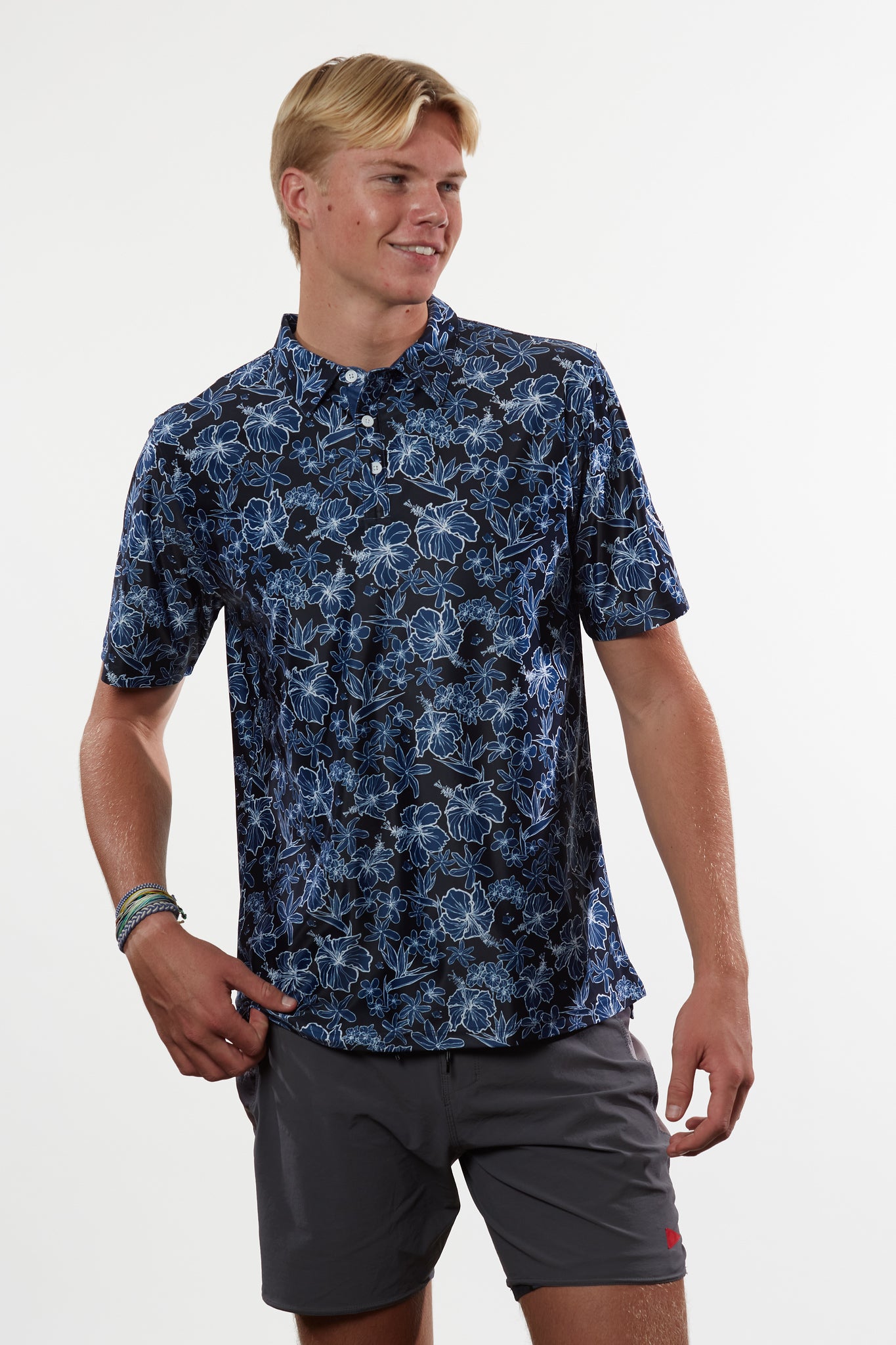 "Small Kine Sketchy" Dark Ocean - OGA Men's Polo - Midnight Blues