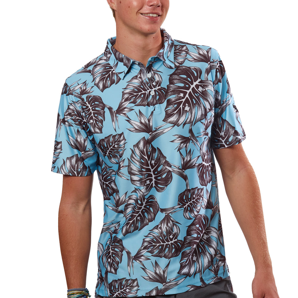 "Jungle" Downtown Fit - OGA Men's Polo - Black / Pale Sky