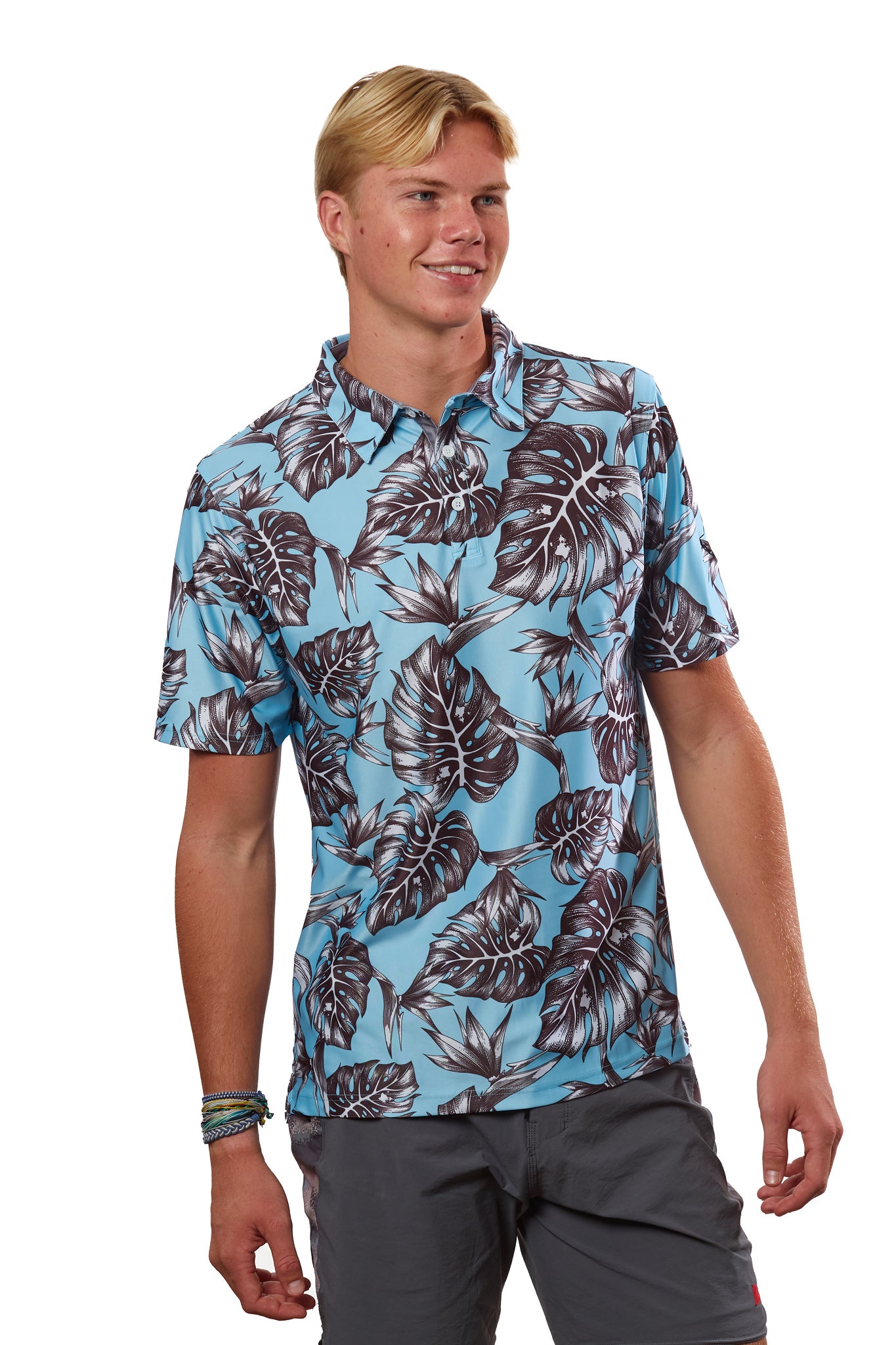 "Jungle" Downtown Fit - OGA Men's Polo - Black / Pale Sky