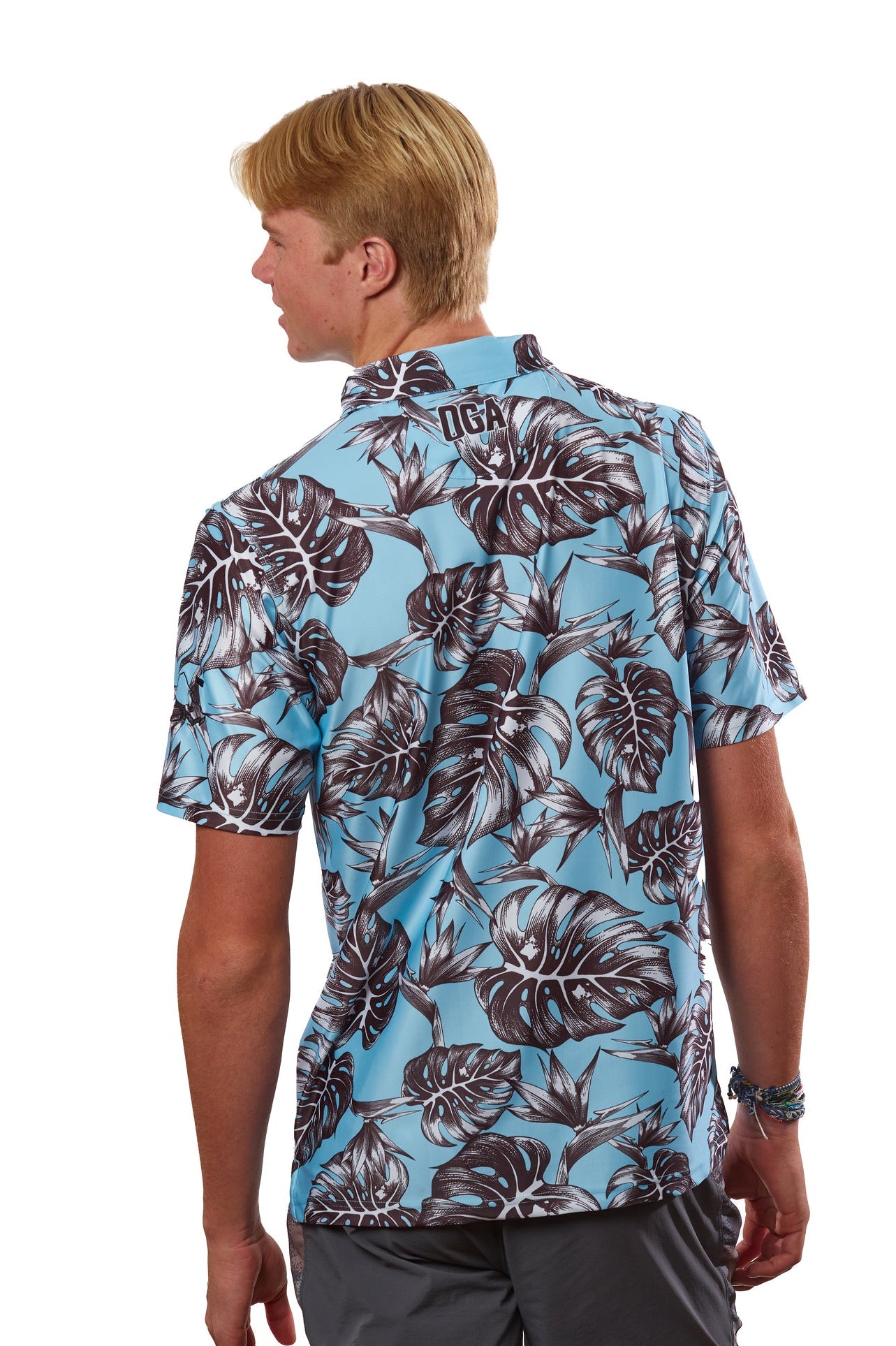 "Jungle" Downtown Fit - OGA Men's Polo - Black / Pale Sky