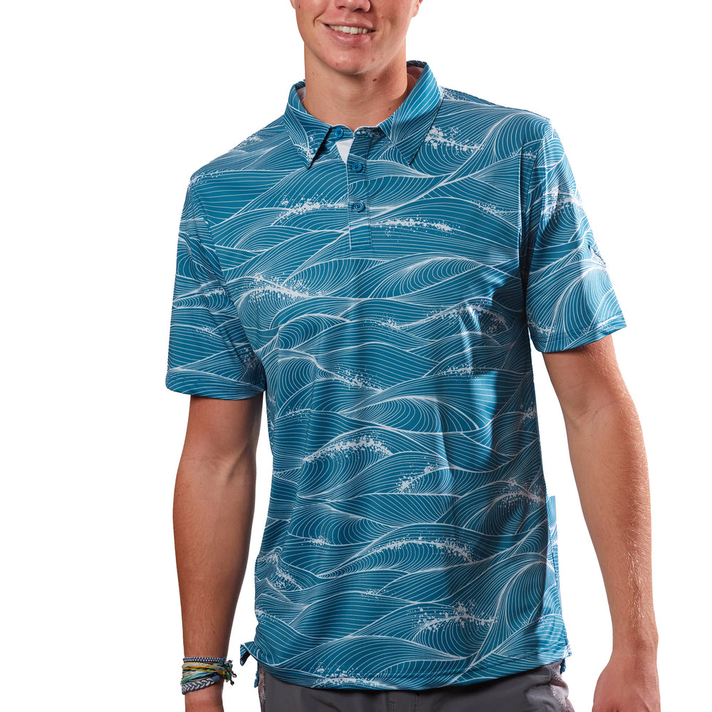 "Fluid" Teal Spray - OGA Men's Polo - Teal / Gray Mist
