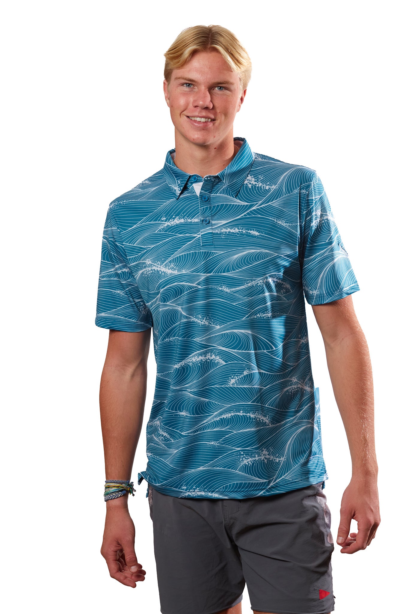 "Fluid" Teal Spray - OGA Men's Polo - Teal / Gray Mist
