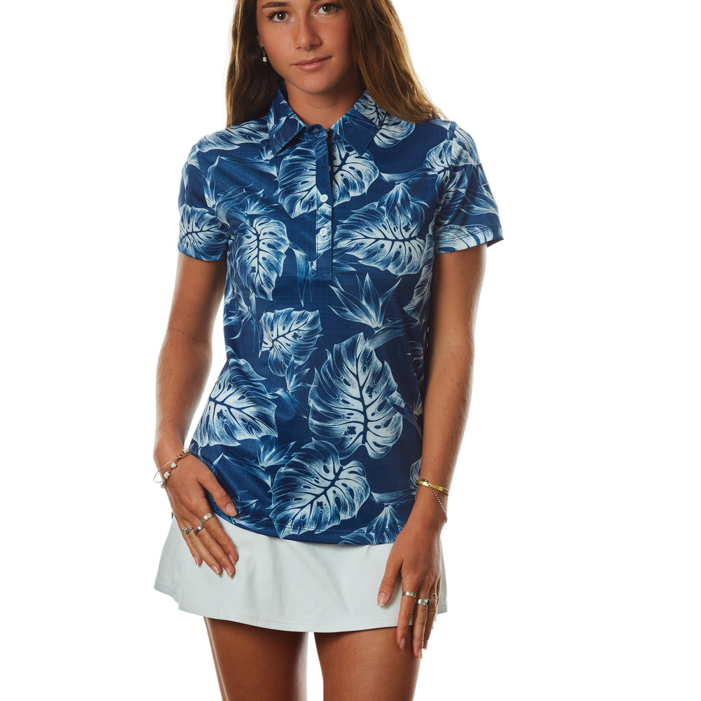 "Inverse Jungle" Indigo Sky - OGA Women's Polo - Indigo Blue / White