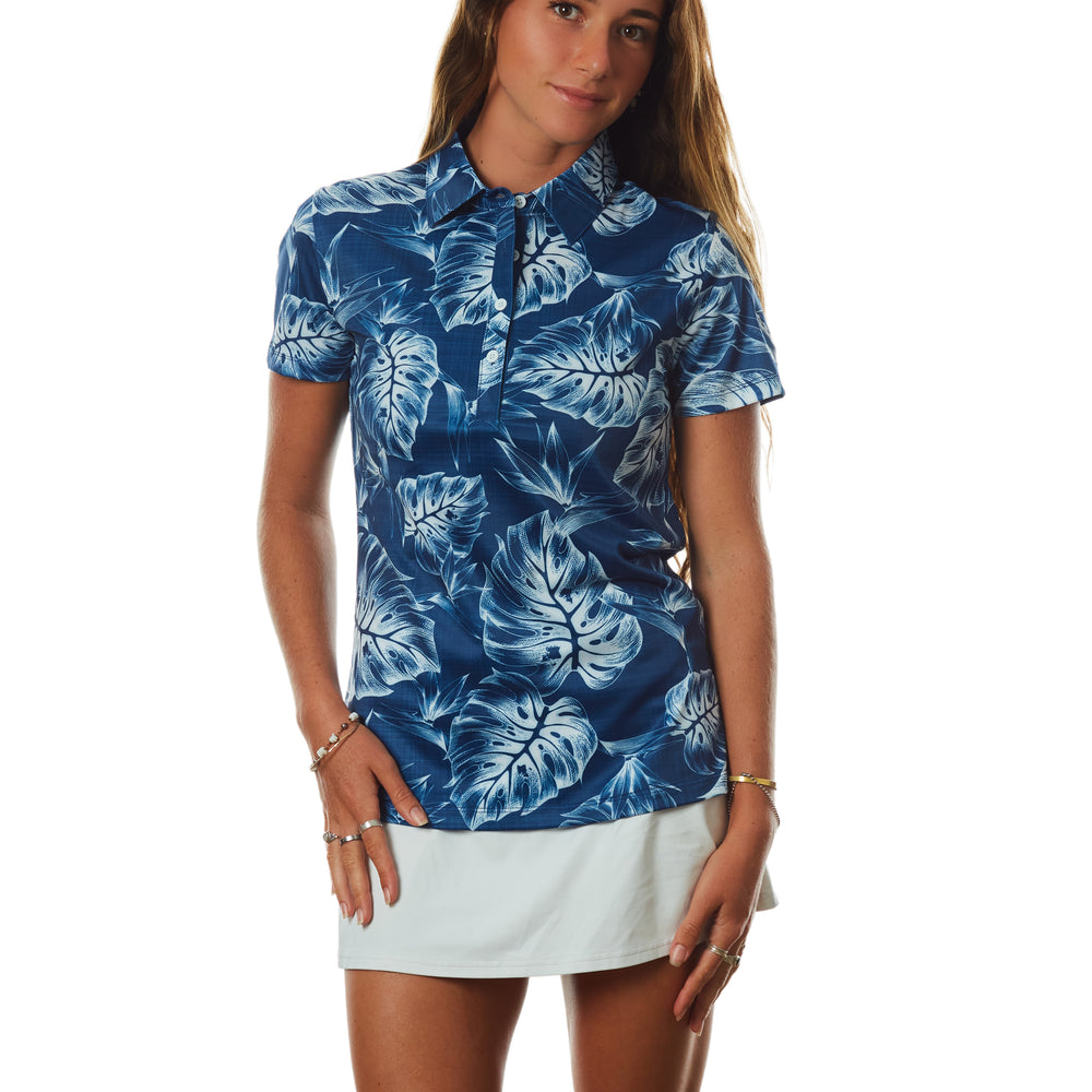 "Inverse Jungle" Indigo Sky - OGA Women's Polo - Indigo Blue / White