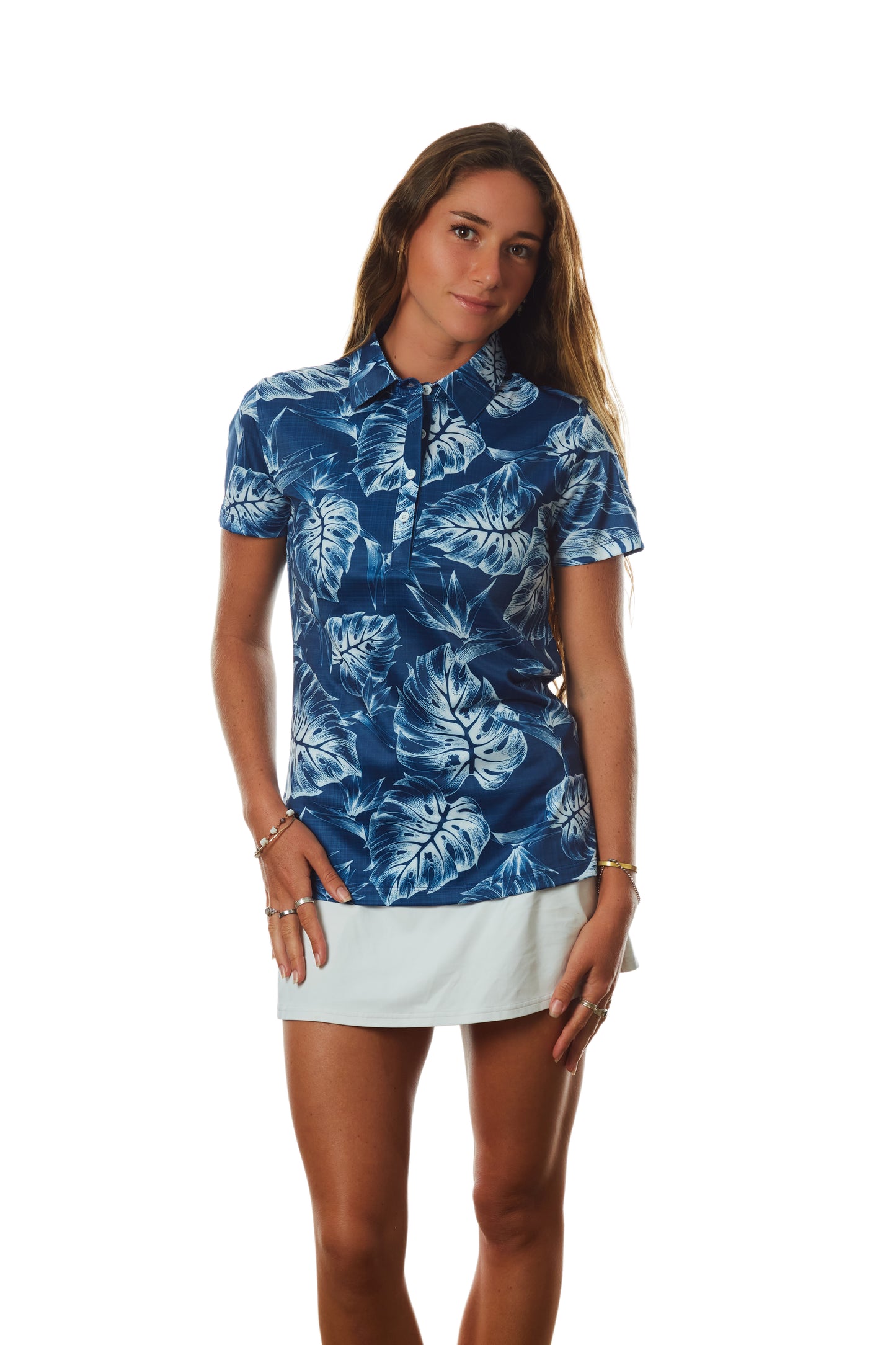 "Inverse Jungle" Indigo Sky - OGA Women's Polo - Indigo Blue / White
