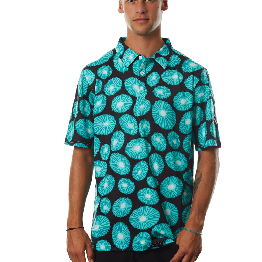 "Opihi Cluster" Basalt Black - OGA Men's Polo - Basalt Black / Opihi Blue