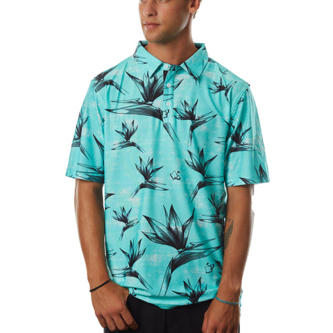 "Birdies Flock" Opihi Blue - OGA Men's Polo - Opihi Blue / Black