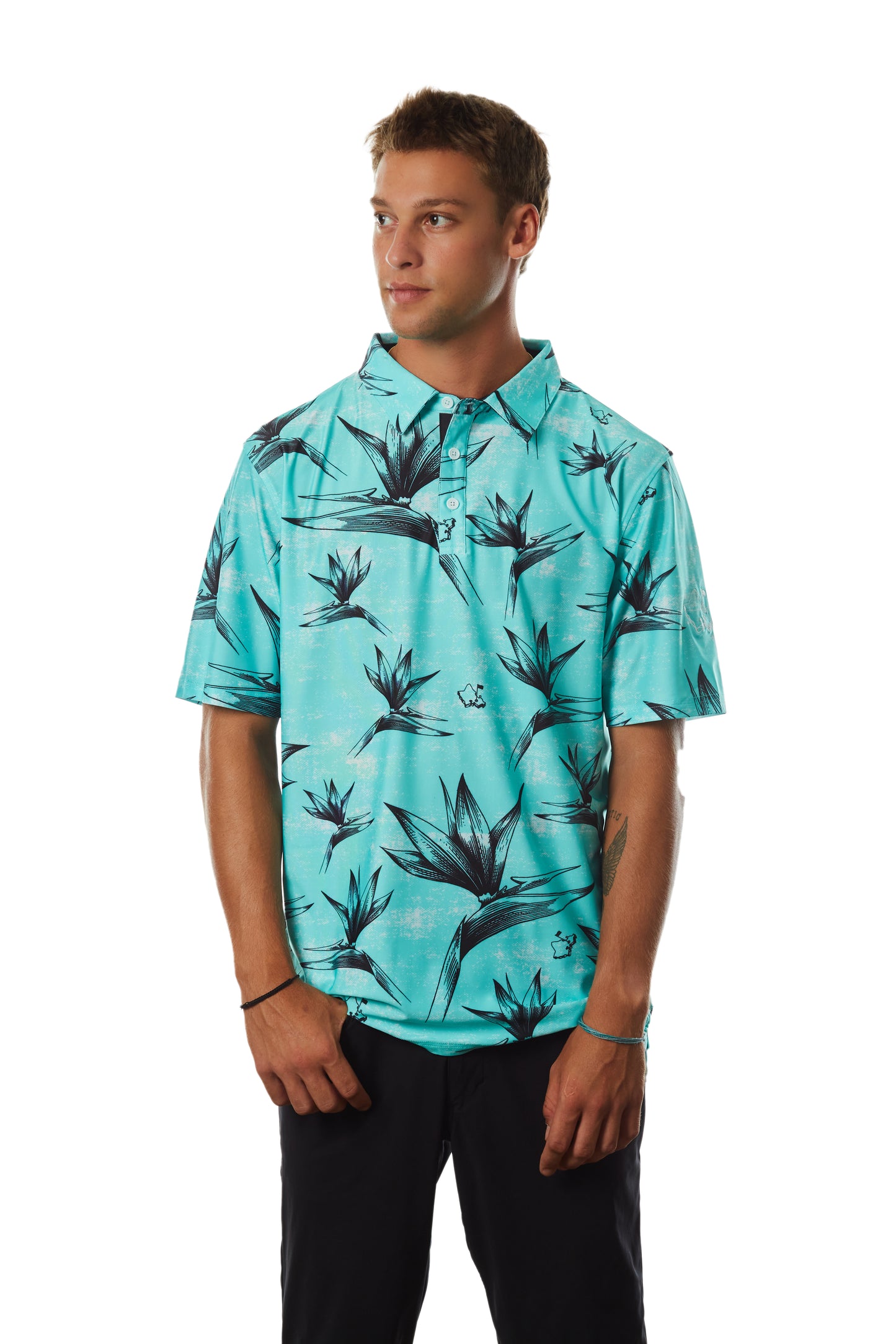 "Birdies Flock" Opihi Blue - OGA Men's Polo - Opihi Blue / Black