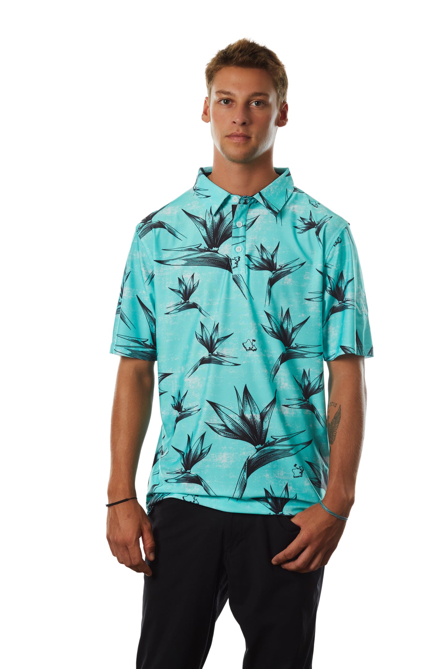 "Birdies Flock" Opihi Blue - OGA Men's Polo - Opihi Blue / Black