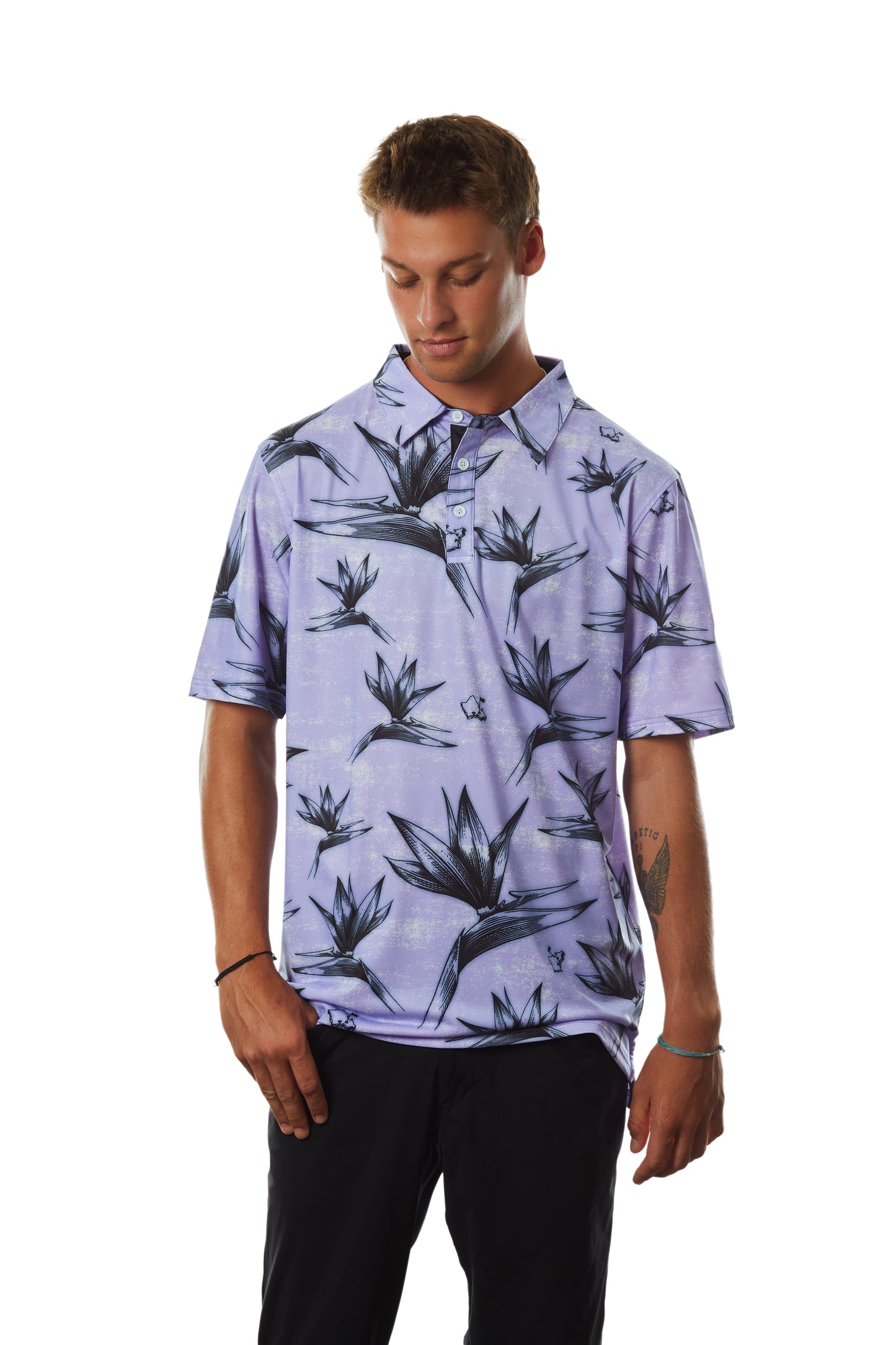 "Birdies Flock" Pale Ube - OGA Men's Polo - Pale Ube / Black
