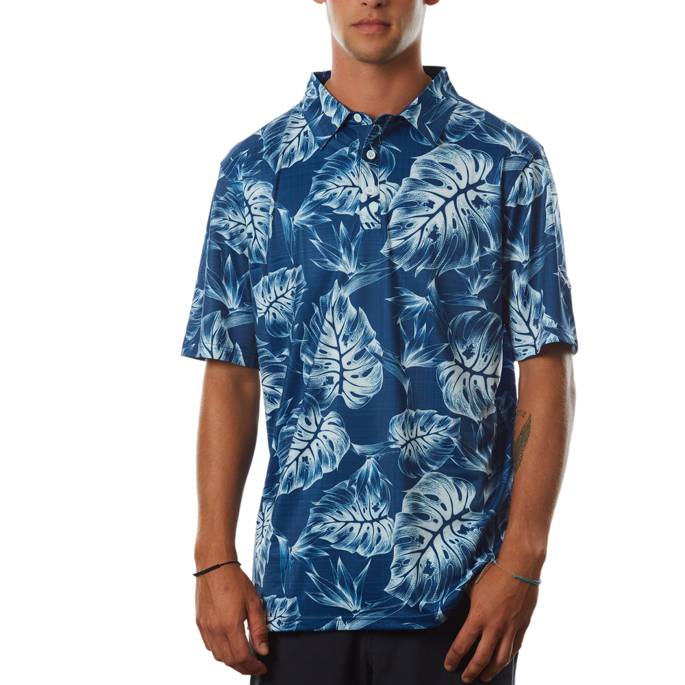 "Inverse Jungle" Indigo Sky - OGA Men's Polo - Indigo Blue / White