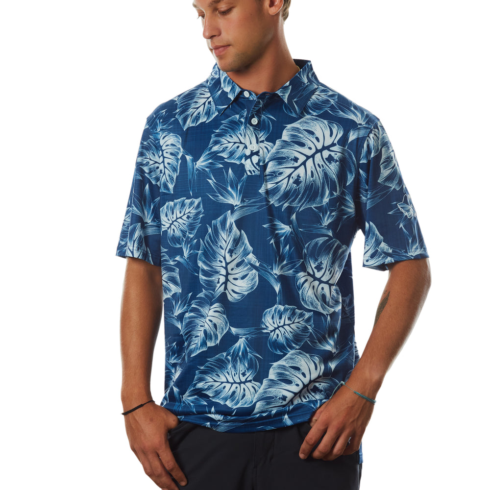 "Inverse Jungle" Indigo Sky - OGA Men's Polo - Indigo Blue / White