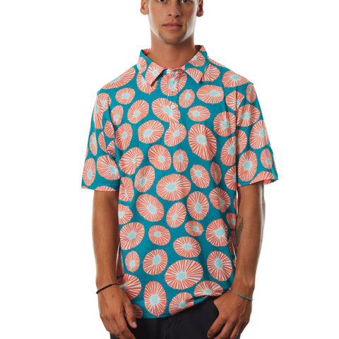 "Opihi Cluster" Deep Seafoam - OGA Men's Polo - Deep Seafoam / Coral