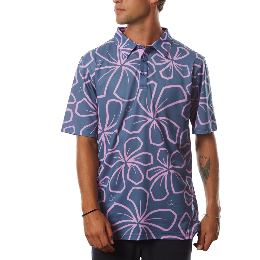 "Retro Plumeria" Rich Poi - OGA Men's Polo - Rich Poi / Mauve