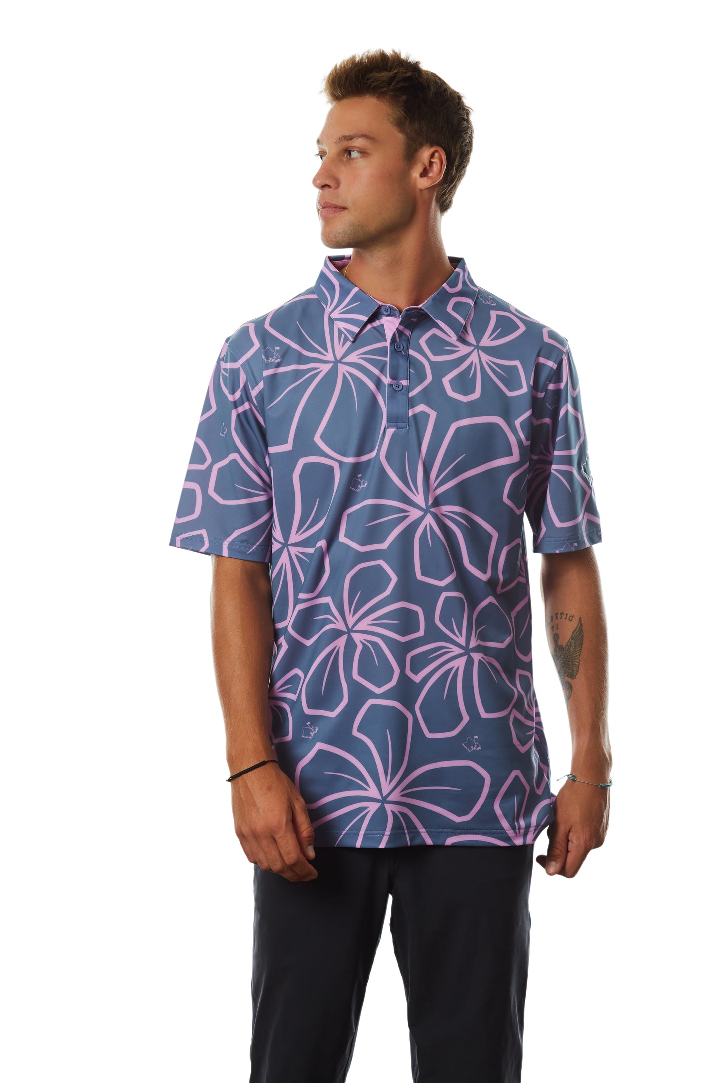 "Retro Plumeria" Rich Poi - OGA Men's Polo - Rich Poi / Mauve