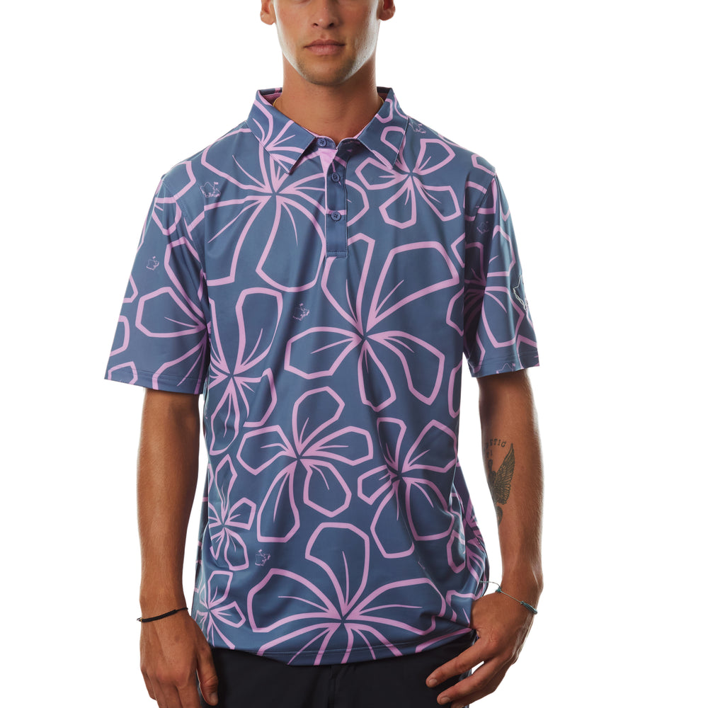 "Retro Plumeria" Rich Poi - OGA Men's Polo - Rich Poi / Mauve