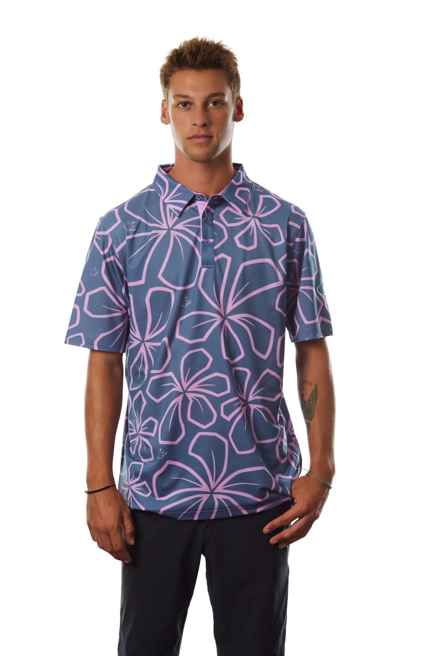 "Retro Plumeria" Rich Poi - OGA Men's Polo - Rich Poi / Mauve